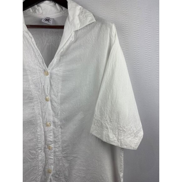 Women’s Yazdi Size M/L White Cotton Long Sleeve Button Up with Floral Embroidery - Picture 3 of 7